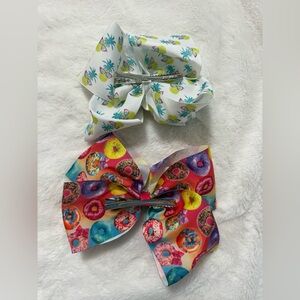 Two large Colorful Donut and Pineapple Hair Bows for Kids